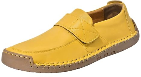 Mockasinskor i läder för kvinnor män dra-på loafers med justerbar rem | Halkfria platta sneakers mjuka bekväma handsydda körskor för daglig promenader utomhus jogging semester park atletisk
