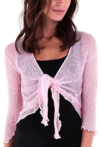SHU-SHI - Sheer Cardigan - for Women - Lightweight Knitted Top - One Size - Baby Pink