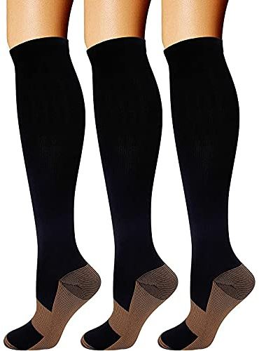 feifanshop Kupfer Kompressionsstrümpfe Stützstrümpfe Reisestrümpfe Kniestrümpfe für Männer Frauen 3 Paar für Laufen Sport Medizin Schwarz EU 40-43