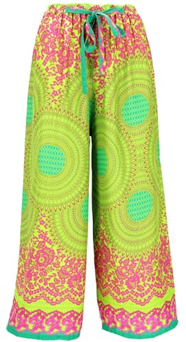 GURU SHOP Palazzohose, Schlaghose, Boho Sommerhose, Hippie Goa Hose - Lemon, Damen
