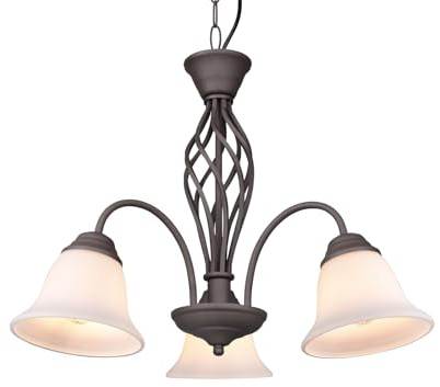 meineWunschleuchte 3-flammige Landhaus Pendelleuchte Rostoptik mit Glasschirmen Weiß Ø 55cm