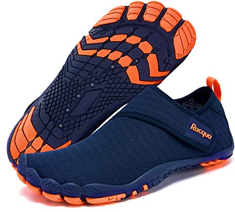 Racqua Mens Womens Water Shoes Barefoot Quick Dry Aqua Swim Beach Shoes Lightweight Hiking Fishing Shoes Surfing Diving Pool Sport Shoes Navy/Orange 13 Women/12 Men