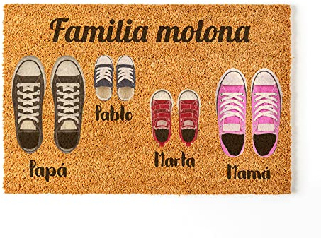 Felpudo Personalizado para la Entrada de Casa | Personaliza tu Felpudo con toda tu Familia y Mascotas | 70 x 40 cm | Felpudos Originales y Divertidos en 100% Fibra de Coco | Familia de 4