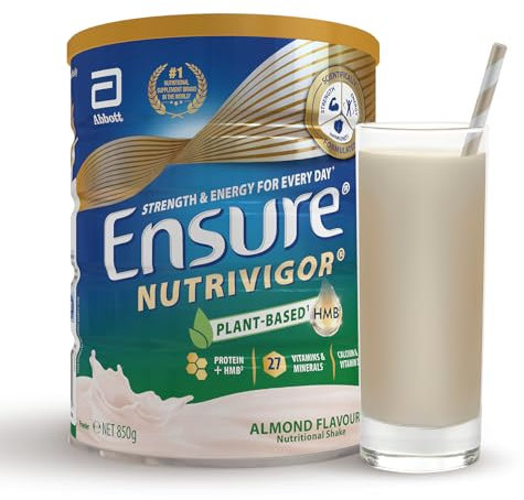 Ensure NutriVigor Nutritional Shake – Almond Flavour – 850 g – Food Supplement with Protein, HMB and 27 Vitamins and Minerals – Supports Strength, Energy and Immunity – with Vitamin D, C and B