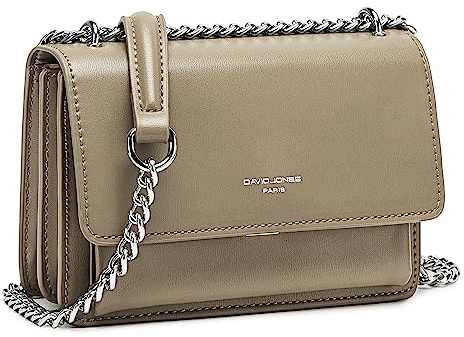 David Jones - Petit Sac Bandoulière Femme - Mini Pochette Téléphone Portable Cuir PU Rigide - Sac à Main Chaînes Porté Epaule - Besace Rectangle Sacoche Soirée Shopping Ville Tendance - Beige