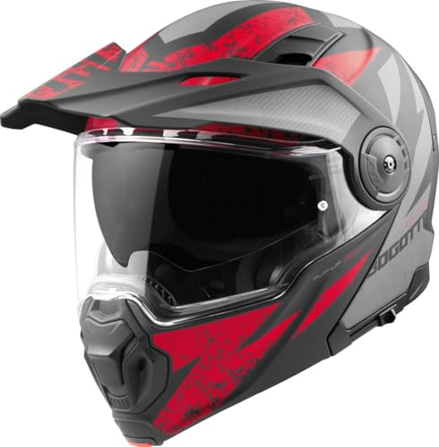 Bogotto FG-102 Safari Casque Rabattable en Fibre de Verre Enduro, Noir Mat/Gris/Rouge, XL