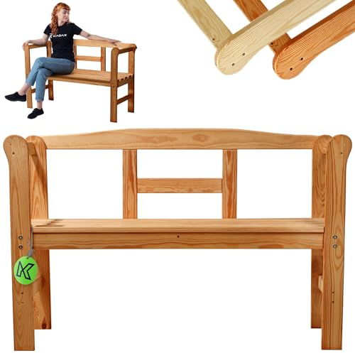 KADAX Gartenbank aus Holz, 119x44x76cm Sitzbank aus Massivholz, Holzbank für Garten, Terrasse und Balkon, Wetterfeste Balkonbank mit Rückenlehne (119cm/Braun/H)