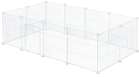EUGAD Freigehege für Kaninchen mit Tür erweiterbar für Meerschweinchen Kleintiere Robustes Metallgitter 142x72x36 cm einfache Montage Weiß
