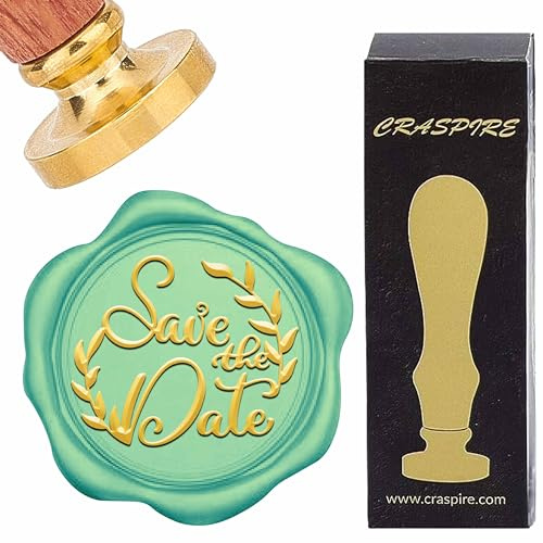 craspire Tampon de Cire à Cacheter Save The Date Tampon de Cire à Cacheter 25 mm Tête en Laiton Amovible Vintage avec Poignée en Bois pour Enveloppes de Fête d'anniversaire de Mariage Invitations