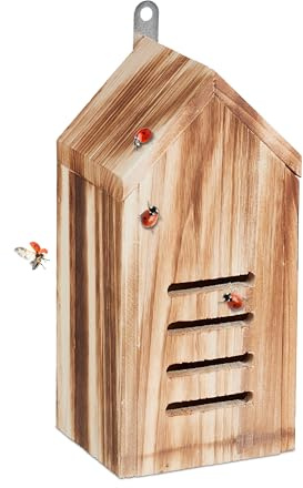 Relaxdays Casetta per Coccinelle, Hotel per Insetti da Giardino, Legno Non Trattato, da Appendere, 25x12x10 cm, Marrone