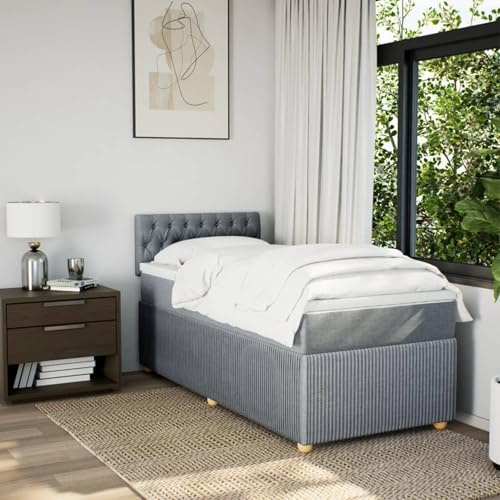 IKAYAA Bett 90 x 200 mit matratze und lattenrost Boxspringbett 90 x 200 mit Matratze Polsterbett 90 x 200 Bett mit matratze und Topper Stoff-Hellgrau-90 x 200 cm