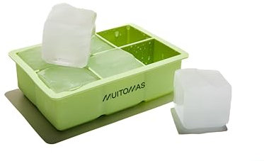 Muitomas, Stampi per Ghiaccio XL in Silicone, per 6 Cubetti da Cocktail, Sottile e Facile da Pulire con Coperchio Removibile e Resistente, Colore Verde Salvia