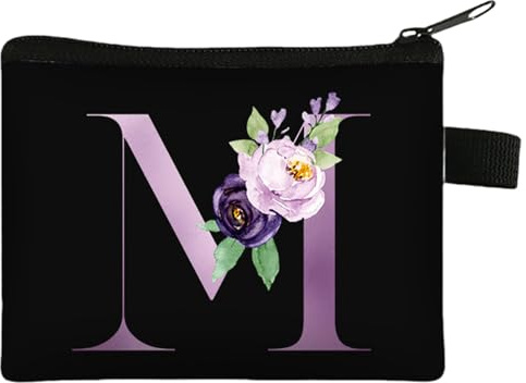 FAVORTALK Coin Purses for Women with Zip Small Coin Bag for Girls Black Floral Coin Pouch Portable Mini Lady Change Wallet Coin Pocket with Flowers Pattern Mini Coin Holder for Keys Earphone - 43415