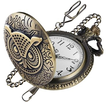 Realpoo Bronze Solid Face Qwl Quartz Men's Pocket Watch, Arabic Numeral Dial with Chain Pocket Watch for Men