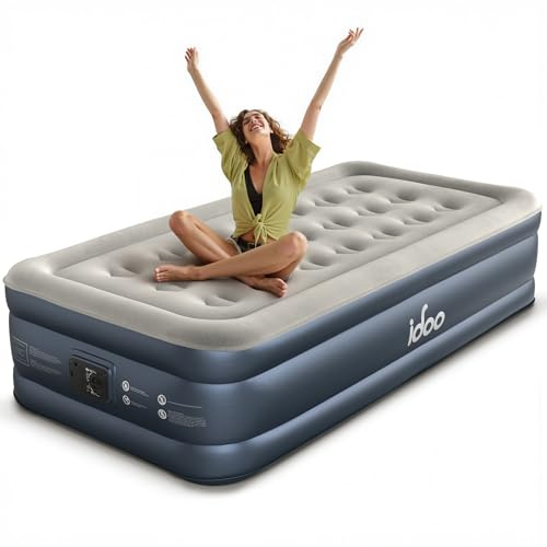 iDOO Matelas Gonflable, lit Gonflable avec Pompe intégrée, Auto-gonflage/dégonflage Rapide en 3 Minutes, Lit Gonflable avec revêtement Confortable,Idéal en Camping 99x188x38cm 250kg Max, 1 Personne