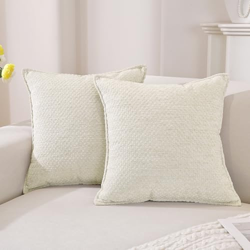YSTELLAA Chenille Funda Cojin 50x50, Juego De 2, Blanco Crema | Suave Funda de Almohada, Cremallera Invisible, Fundas Cojines Sofa Decorativas, para Sofá Silla Cama Sala de Estar Dormitorio