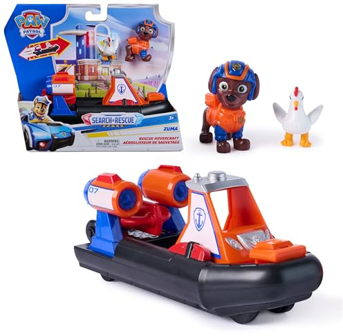 Paw Patrol: Search & Rescue, Veicolo Acquatico Hovercraft di Salvataggio di Zuma, con 2 Personaggi, Barca Giocattolo a Retrocarica, Giocattoli per Bambini e Bambine, 3+ Anni