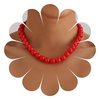 Cybche Collier Ras Du Cou Vintage En Perles Rouges Colliers De Perle Rondes Colliers De Perles Rondes Collier De Perle Rouges De Chaîne Bijoux Pour Femmes