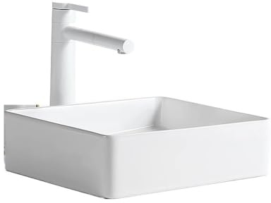 YQINQIN83B Fregadero de baño Lavabo de baño de cerámica de 38 x 38 x 13 cm, Moderno, Minimalista, Blanco, Redondo, sobre encimera. Lavabo de tocador