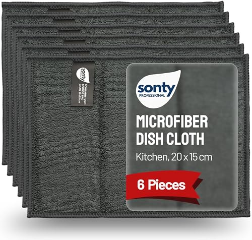 Sonty 6x Disktrasor i Mikrofiber - Superabsorberande Disktrasa med Svampkärna för Kök (Tvättbar Anti-fett Pad, 20 x 15 cm)