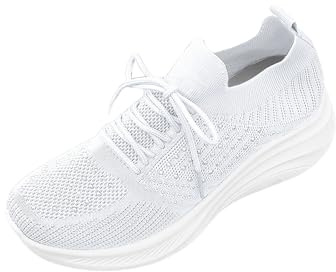 Generiska slip-on sneakers dam ventilerande löparskor stickade skor skosnören träningsskor slip-skor med strass joggingskor bekväma fritidsskor eleganta damskor promenadskor, Vit, 40 EU