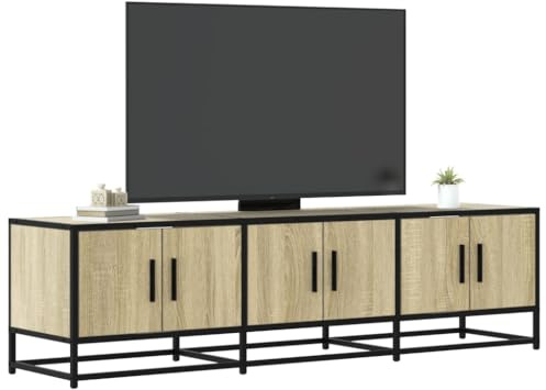 Cartvyn Mueble para TV de roble Sonoma con estructura de metal, 150 x 35 x 41 cm, material de madera, moderno armario para TV con espacio de almacenamiento, aparador para salón, mueble bajo colgante