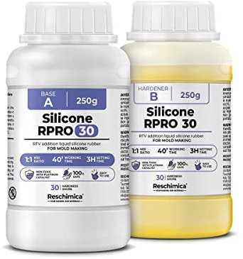 Premium Flüssig Silikonkautschuk 1:1 R PRO 30, abformsilikon für Epoxidharz, Beton, Seife, Wachs, dubliersilikon, abdruckmasse, Silikon zur Silikonform Herstellung, Silikon für DIY Harzformen (500 gr)