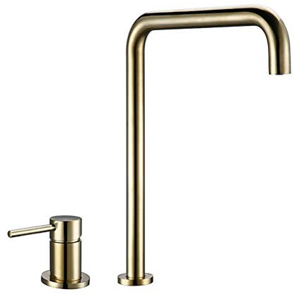 Küchenarmatur Mit Geräteanschluss, 360° Grad drehbar Moderne Küchenspüle Hahnmischer Massiv Messing Einhand Doppelloch Heiß und Kalt Küche Niederdruck Schwenkbar Küchenarmaturen,Brushed gold