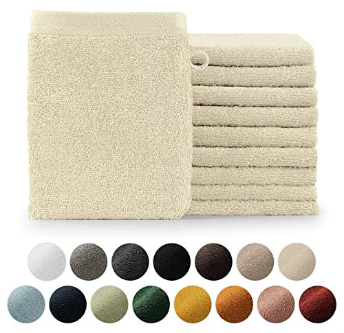 Blumtal Premium Frottier Waschlappen Set 10 teilig 100% Baumwolle - Oeko-TEX zertifizierte Waschlappen 10x (15x20 cm) - saugstarkes Frottier Seiftücher Set waschbar °60 - Seiflappen Beige/Taupe