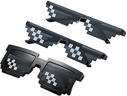 Komonee Thug Sunglasses Classic Black Retro Style 8 Bit Pixel Sun Shades Pixelated Meme Eye Glasses Unisex For Men Women Boys Girls Parties Funny Joke Photo Cool Life Party Props (Set Of 3)