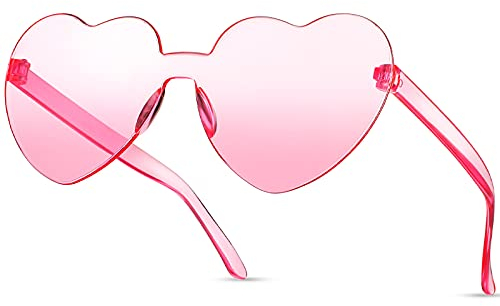 Fiada Herz Form Sonnenbrillen Randlose Transparente Farbige Sonnenbrillen (Rosa)
