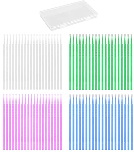 80 Piece Paint Swabs Set - Fine Brushes in 4 Sizes (1.0mm, 1.5mm, 2.0mm, 2.5mm) - Four Colors (Purple, White, Green, Blue) - Storage Box