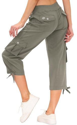 MoFiz Women Capri Pants 3/4 Cropped Trouser Hiking Cargo Pant GreyKahki 3XL