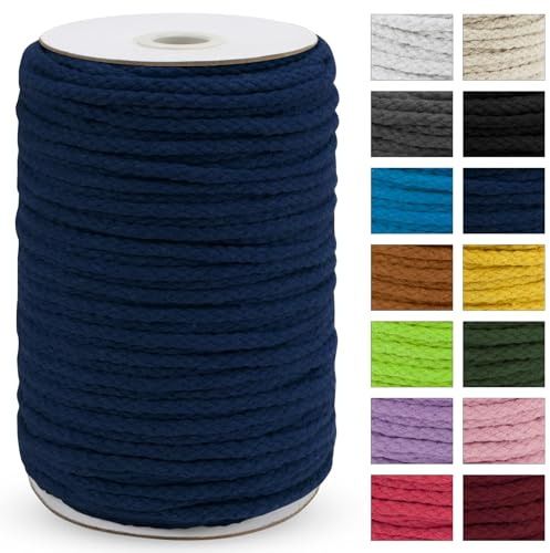 Uiopa Corda macramè da 5 mm x 90 m, spessa corda macramè in cotone intrecciato a 8 fili, colore blu navy, per appendere piante, appendere alla parete, acchiappasogni, giardino, progetti fai da te