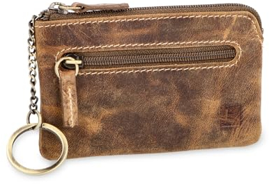LEDEROW Schlüsseletui Leder braun mit Reißverschluss für Damen und Herren - Schlüsselmäppchen Schlüsseltasche echtleder Autoschlüssel, Wohnungsschlüssel 2 separate Fächer (Hunter Braun)