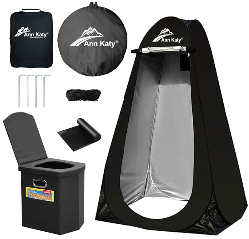 Ann Katy Portable Toilet with Pop Up Privacy Tent,XL Large Portable Toilet for Adults, Outdoor Camping Shower Tent Changing Room Emergency Folding Potty Kit with Carry Bag for Camping/Hinking