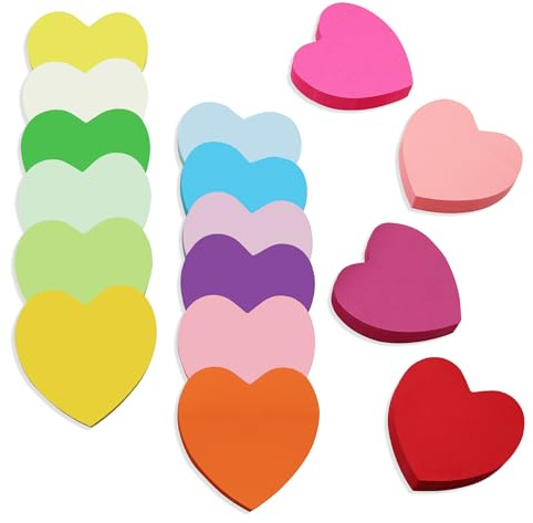1200 Sheets 3X3in (76 * 76mm) Heart Shape Sticky Notes Set, Colourful Heart Post It Notes, for Office School Home | 75 Sheets/Pad (16 Pad)