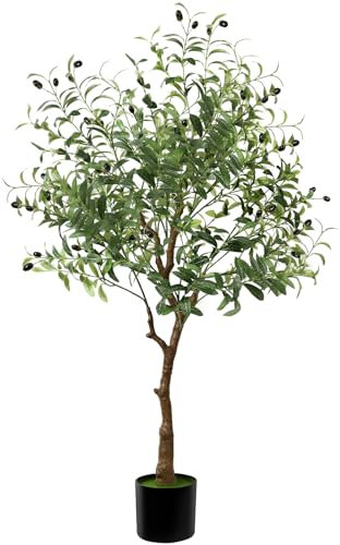 KUOGAS Olivo Artificial, Planta Artificial de 120 cm, Olivo Artificial Grande Adecuado para Decoración de Sala de Estar, Dormitorio, Oficina