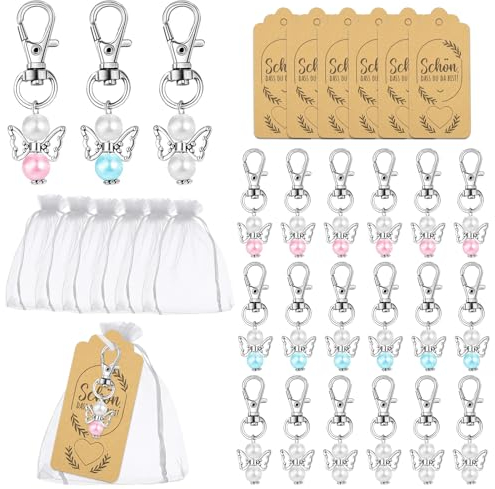 ZITUZY 20 Stück Schutzengel Anhänger, Gastgeschenke Taufe Hochzeit, 3 Farben Schutzengel Anhänger, mit Organza Tasche und Kraftpapier Anhänger, für Hochzeit Taufe Weihnachten Geburtstag