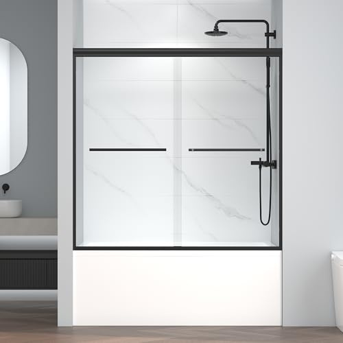 ENSO SENKA 60 W x 58 H Semi-Frameless Bypass Sliding Bathtub Shower Door, Easy-to-Clean Treated Clear Tempered Glass, Matte Black