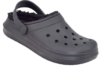Chums Ladies Wide Fit Fleece Lined Clog Cosy Indoor & Outdoor Slip-On Lightweight Clogs Black 6