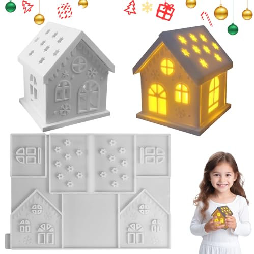 Stampo in Silicone per la Casa, Stampi In Silicone per la Casa con Finestra, Stampi Silicone per Gesso 3D Casa, Stampi per Colata di Case, Stampo per Candele Natalizie per Sapone, Gesso, Artigianato
