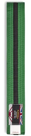 Playwell kampsport bomullsfärgat bälte med svart randigt graderingsbälte - (Karate, Judo Taekwondo), Grönt bälte med svart rand, 250cm
