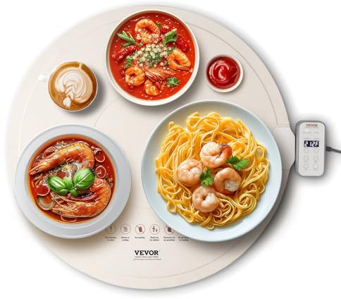 VEVOR Chauffe Plat Électrique en Silicone Enroulable et Portable, Plateau Chauffant pour Buffet 60 cm, Tapis Chauffant Alimentaire avec 4 Réglages de Température, Arrêt Automatique, pour Restaurant