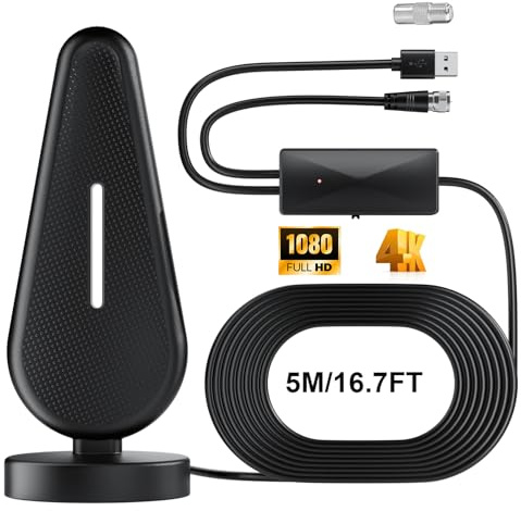 Gezimetie DVBT2 Antenne, zimmerantenne DVB-T & DVB-T2 Antennen mit Verstärker,5m Kabel DVB-T2 Antenne Fernseher freenet tv innen außen,HD Portable Indoor/Outdoor Antenna
