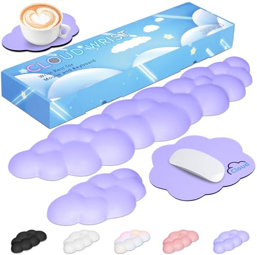 JIKIOU Cloud Wrist Rest Keyboard & Mouse Pad Set PU Leather Memory Foam