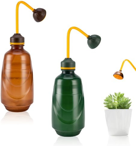 Annaffiatoio Piccolo 2Pcs, Spruzzatore Può 450ml, Nebulizzatore Piante per Irrigazione di Fiori, Bonsai, Piante Delicate e Talee (Verde + Marrone)