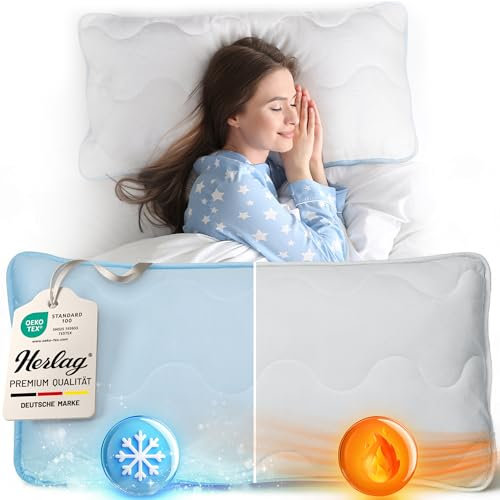 Herlag Kopfkissen 40x80cm | 2-in-1 Wendbares Kissen mit Sommer- & Winterseite | Ganzjahreskissen mit Reißverschluss | Füllmenge anpassbar für dauerhaftes Volumen | Waschbar & trocknergeeignet