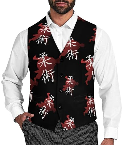 Jiu Jitsu Judo Suit Vest for Men Casual Business Tuxedo Slim Fit Suit Vests Lightweight Waistcoat 2XL