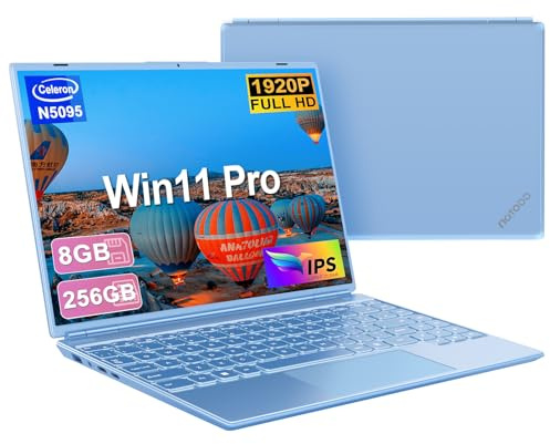 Ordenador Portátil 14 Pulgadas Win11 Pro Celeron N5095 Pc Portatil 8GB LPDDR4 256GB SSD Expansión SSD 1TB Portatil 1920*1200 FHD 5G WiFi con ratón inalambrico & Membrana de teclado español- Azul